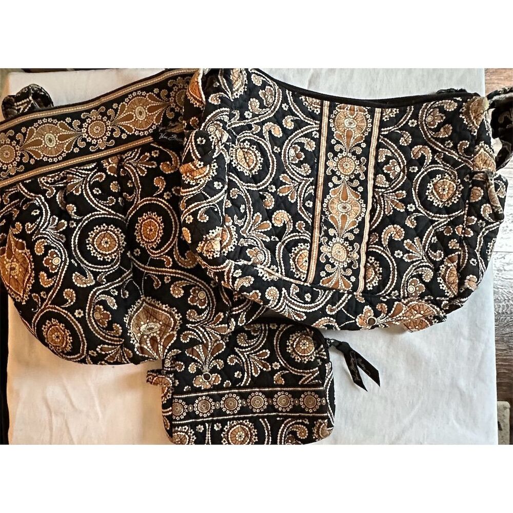 Vera Bradley Paisley Shoulder Bag Black/Brown Caffe Latte Matching Accessories